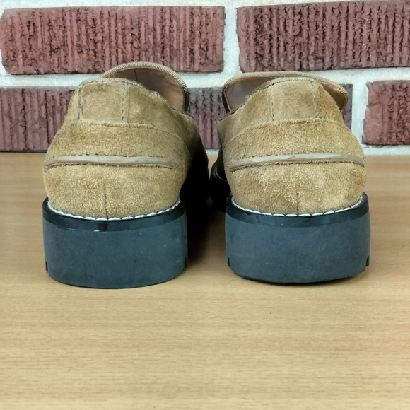 Franco Sarto Anthropologie Tavoli Lug Sole Penny Loafers in Toasted Barley Suede - Picture 12 of 13